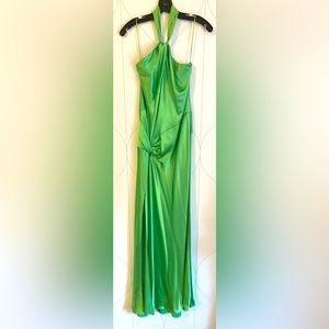 Green Satin Halter Gown - Size S